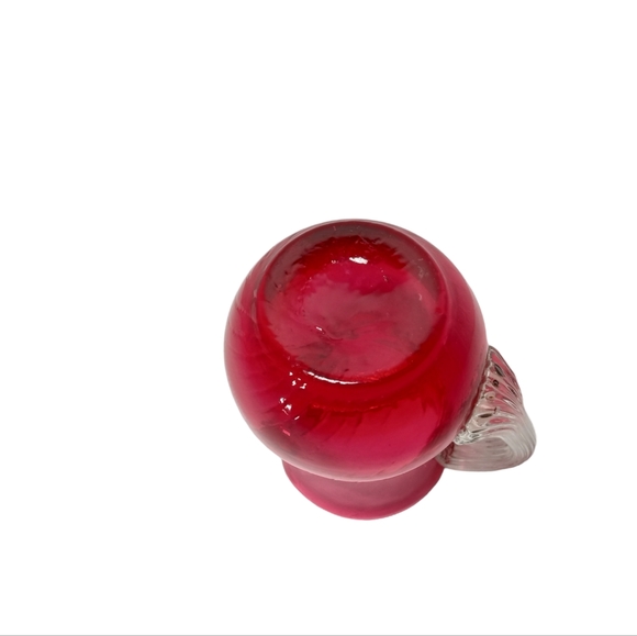 Pilgrim Cranberry Glass Small Pitcher Creamer 4" Reed Handle Vintage - Picture 9 of 11